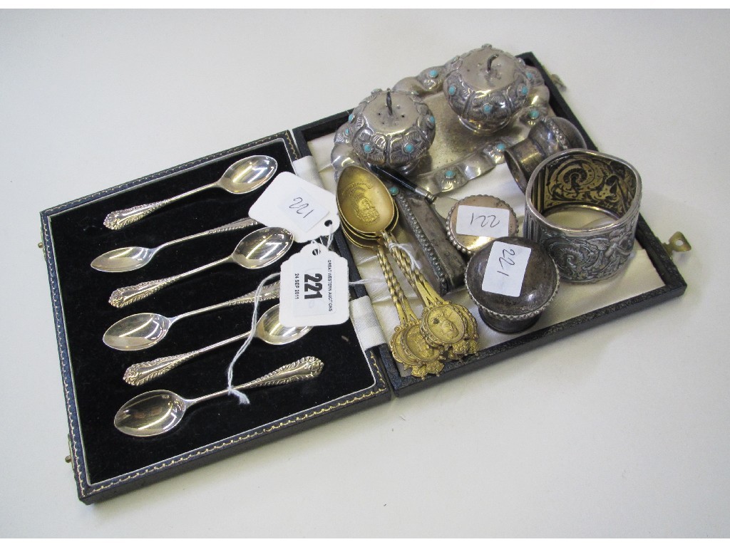 Appraisal: Lot comprising cased set of six silver spoons Birmingham marks