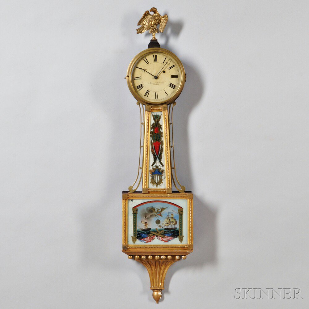 Appraisal: Aaron Willard Patent Timepiece or Banjo Clock Boston c mahogany