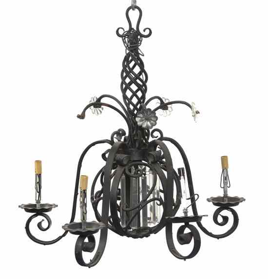 Appraisal: A Renaissance Revival Iron Five-Light Chandelier having a twist and