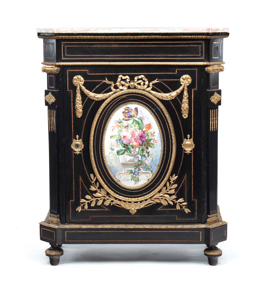 Appraisal: Napoleon III ebonized wood side cabinet Louis XVI style circa