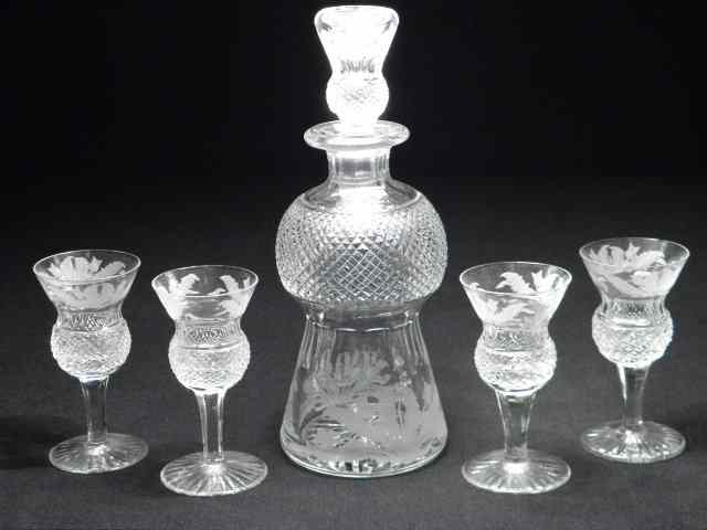 Appraisal: Edinburgh Scottish crystal five piece decanter set cut and etched