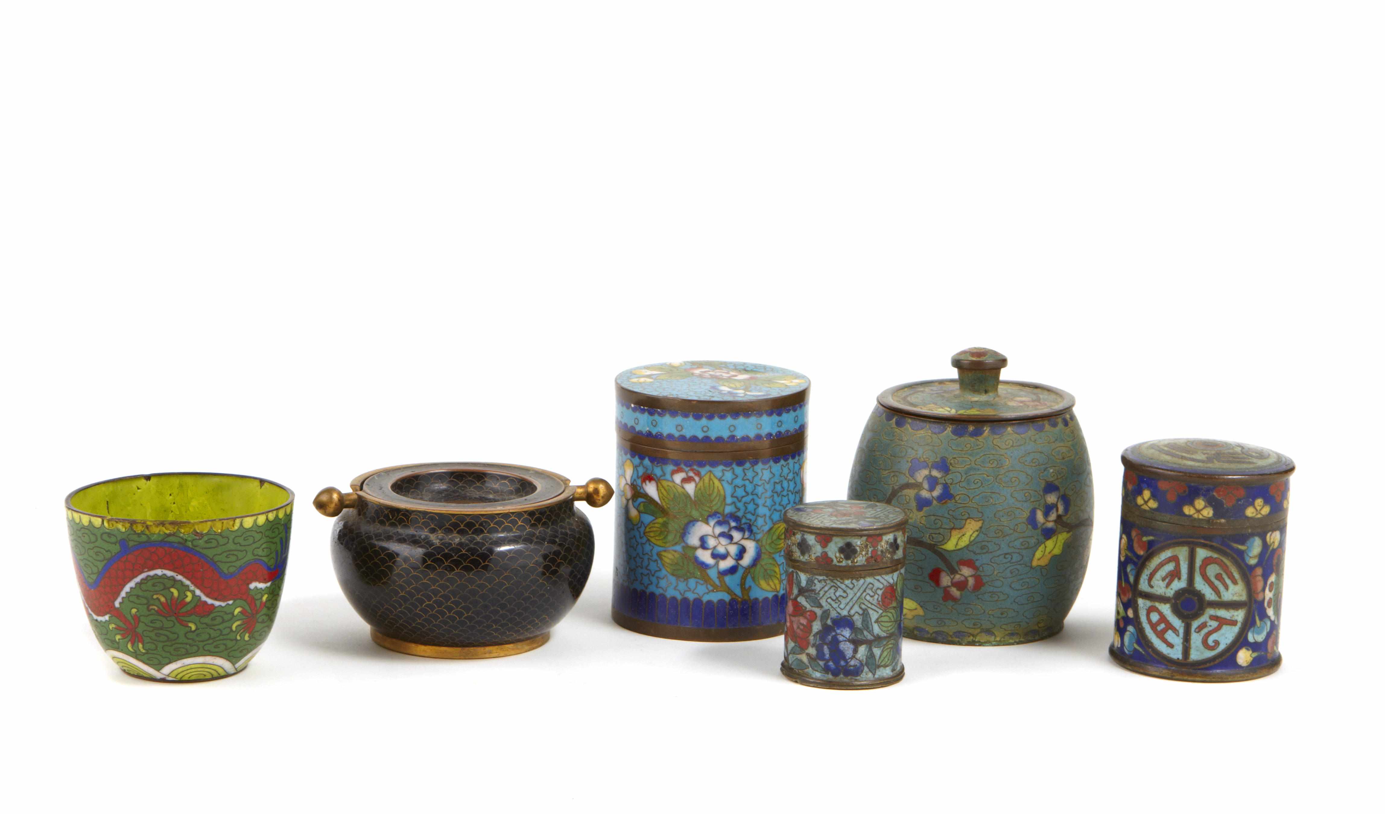 Appraisal: An assembled group of Chinese cloisonn containers height of largest