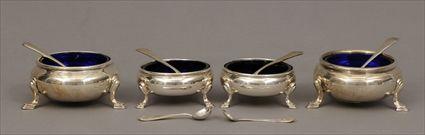 Appraisal: Pair of English Silver Salts with Cobalt Glass Liners Retailed