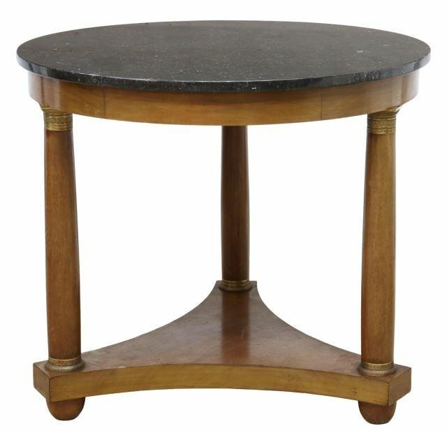 Appraisal: French Empire style marble-top center table th c circular marble