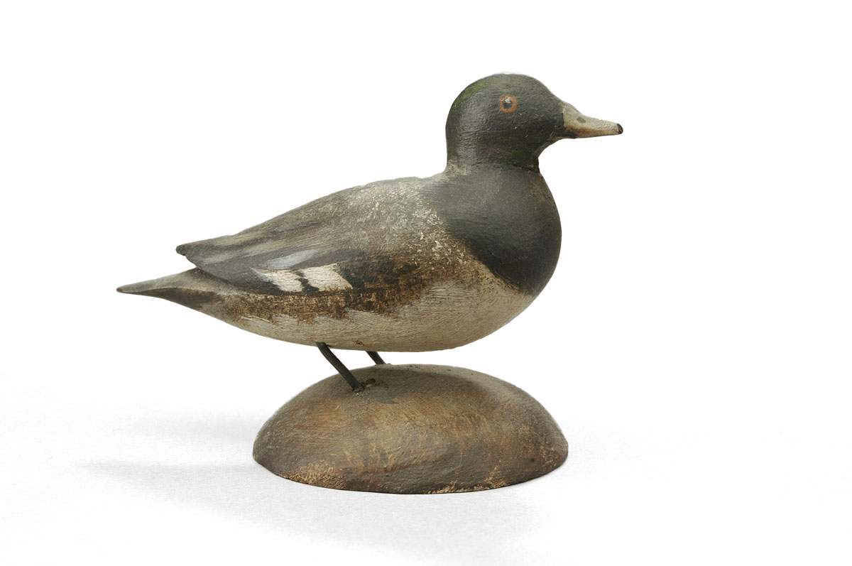 Appraisal: A ELMER CROWELL - CARVED AND PAINTED SCAUP DRAKE CIRCA