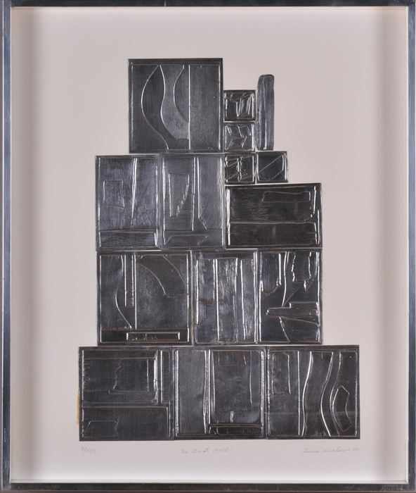 Appraisal: LOUISE NEVELSON - THE GREAT WALL Embossed lead collage x