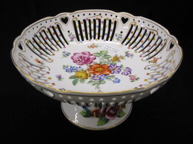 Appraisal: Dresden Porcelain Compote fancy openwork rich floral diameter applied flowers