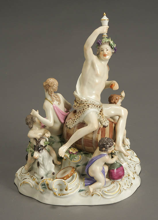 Appraisal: Meissen Bacchanalian Figural Group Late th-Early th Century Depicting Bacchus