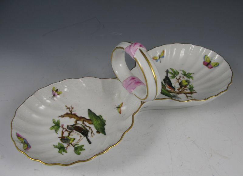 Appraisal: Herend Porcelain Double Nut Dish with central handle in the