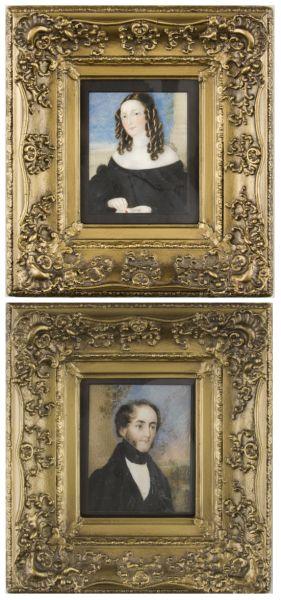 Appraisal: Pair of Miniature Portraits ca watercolor on ivory the first