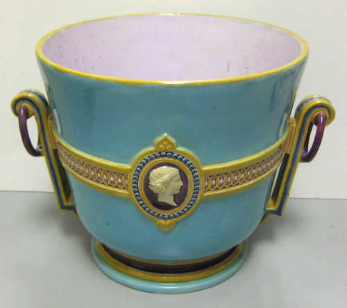 Appraisal: MINTON MAJOLICA WINE COOLER POT Neoclassical style footed and two-handled