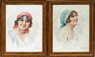 Appraisal: A FIORENTINO WATERCOLOR PORTRAITS TWO A FIORENTINO ITALY - WATERCOLOR