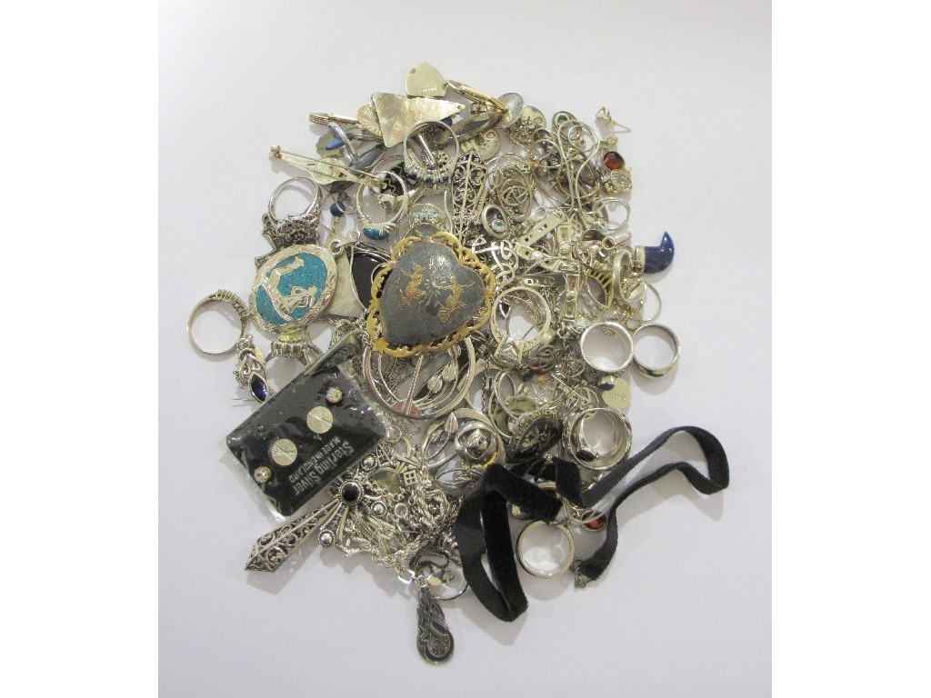 Appraisal: Lot comprising silver pieces to include neck chains rings pendants