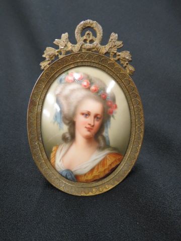 Appraisal: Painting on Porcelain of Young Lady oval image X plus