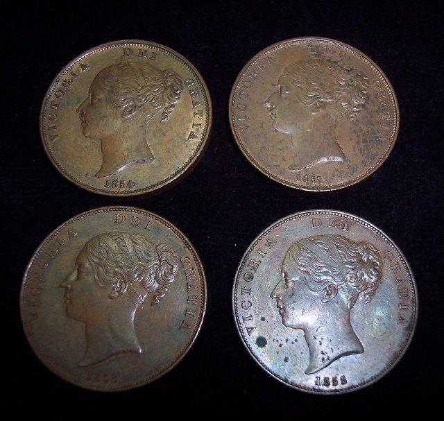 Appraisal: Four copper pennies and very fine or better