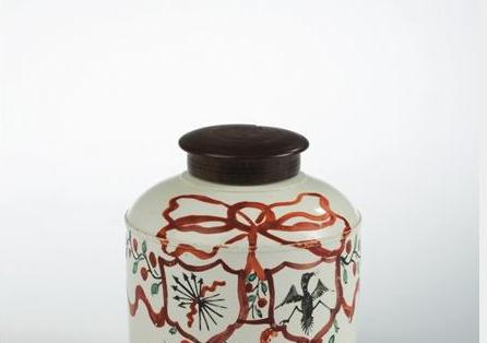 Appraisal: STAFFORDSHIRE CREAMWARE DUTCH-DECORATED TEA CADDY WITH TREEN COVER CIRCA Painted