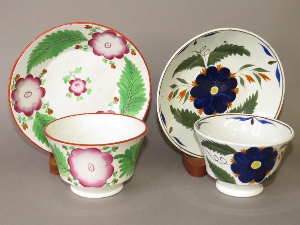 Appraisal: PEARLWARE HANDLELESS CUPS SAUCERSca pearlware handleless cups and saucers in