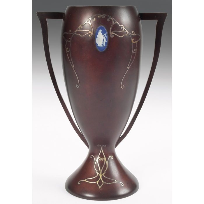 Appraisal: Heintz trophy two-handled form in bronze with sterling sliver decoration