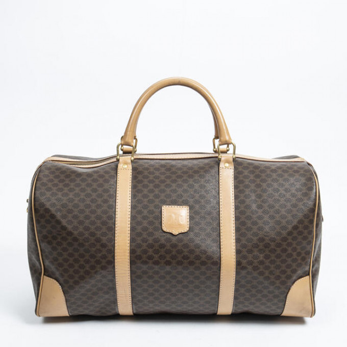 Appraisal: Celine Weekender Duffle Bag in brown macadam coated canvas with