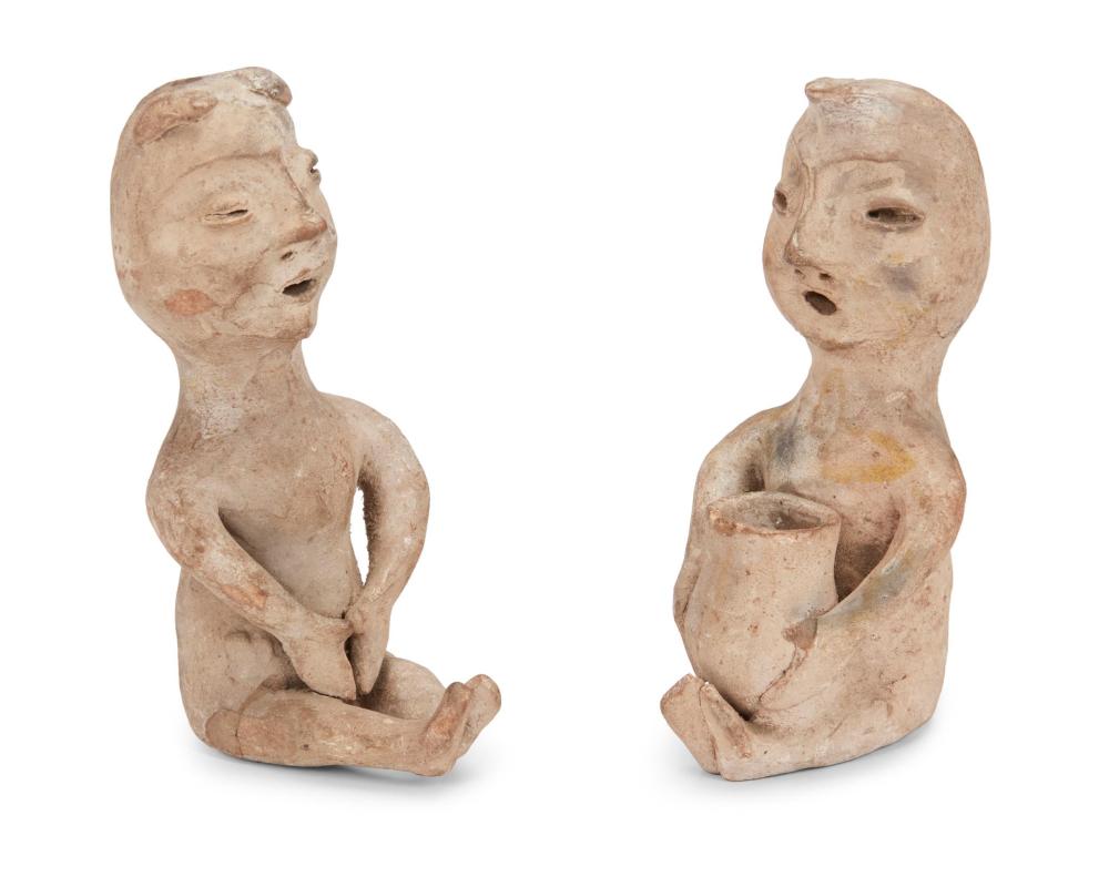 Appraisal: Two hand-formed ceramic Tesuque Rain God figures Pre- Comprising two