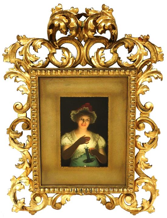 Appraisal: KPM hand-painted porcelain plaque depicts young woman in night gown