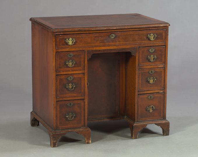 Appraisal: Diminutive George III-Style Banded Mahogany Kneehole Desk early th century