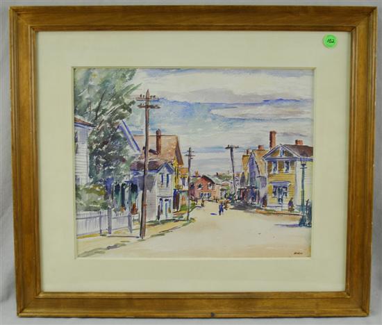 Appraisal: MAX KUEHNE American - STREET SCENE ROCKPORT MASSACHUSETTS watercolor on