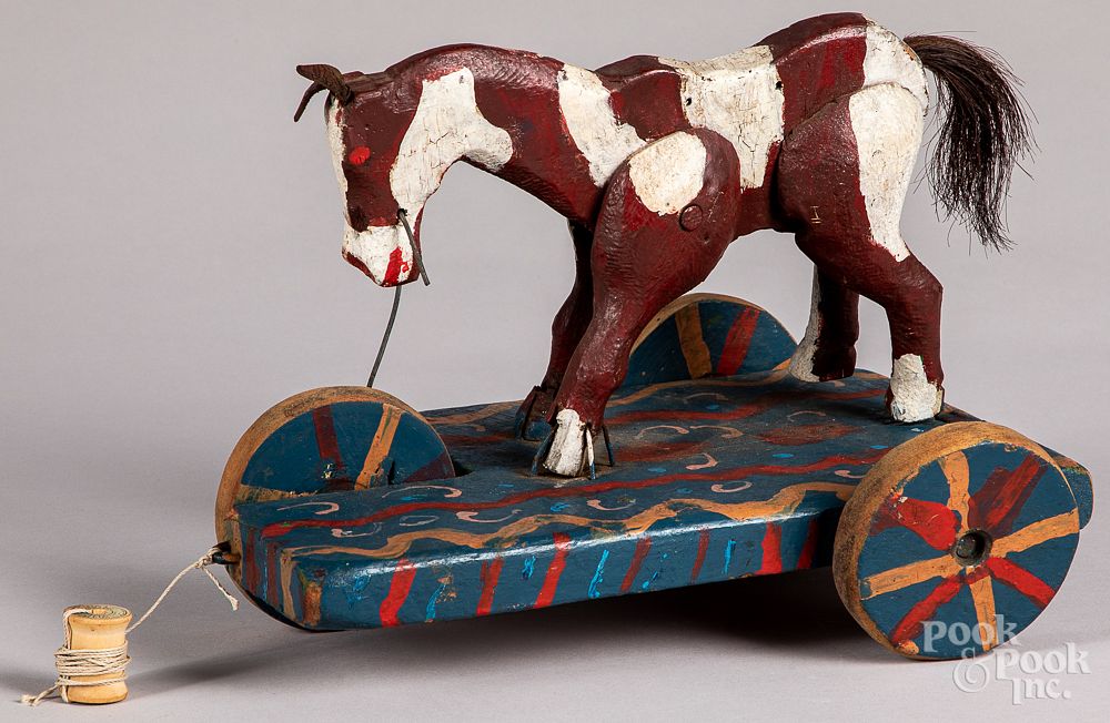 Appraisal: Painted horse pull toy Painted horse pull toy h w