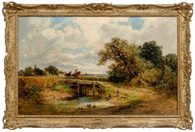 Appraisal: James Edwin Meadows painting British - fishing by a bridge