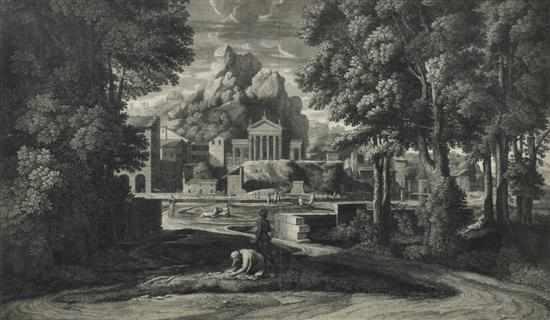 Appraisal: After Poussin Roman Landscape engraving x cm