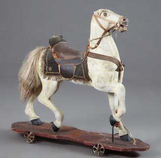 Appraisal: Child's Pull Toy Ride-On Caned Wooden Horse c with leather