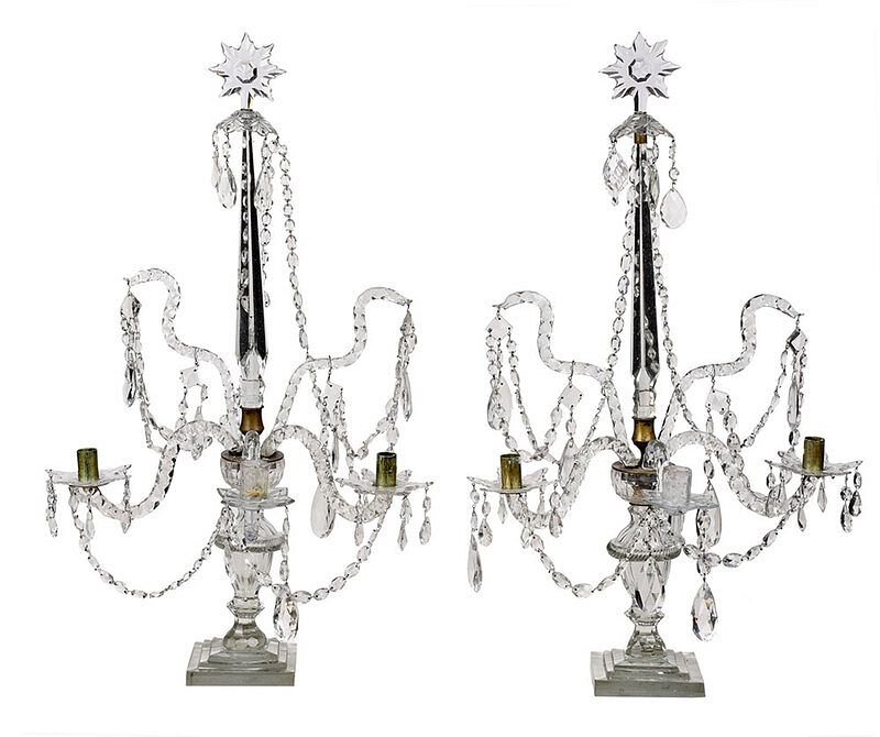 Appraisal: Pair Regency Style Cut Glass Candelabra probably British late th