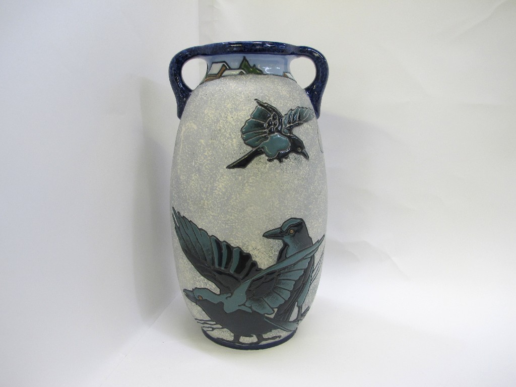 Appraisal: Large Amphora two handled vase decorated with crows