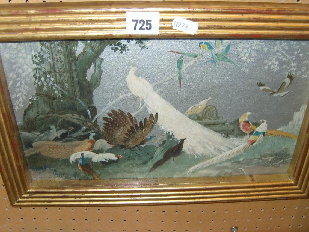 Appraisal: An oil painting on panel showing pheasants peacocks and other