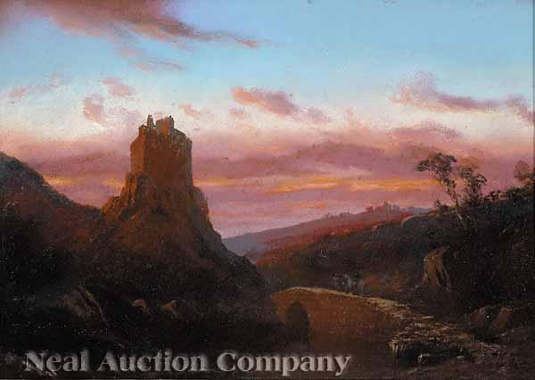 Appraisal: Eugene Ciceri French Louisiana - Sunset at Hilltop Fortress chalk