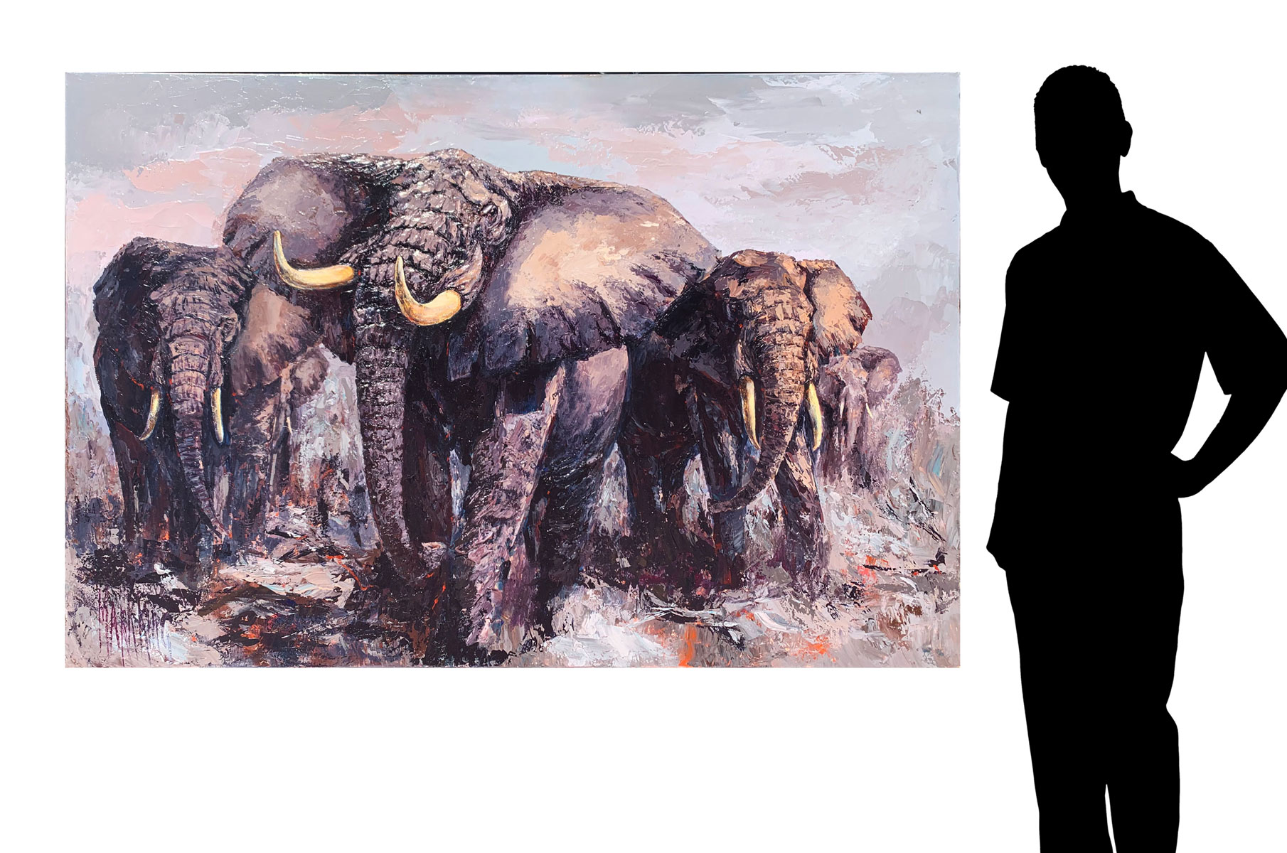 Appraisal: KING Mark American - Herd of Elephants Oil Canvas ''