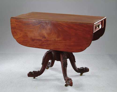 Appraisal: FINE NEW YORK MAHOGANY FEDERAL DROP LEAF TABLE Shaped drop