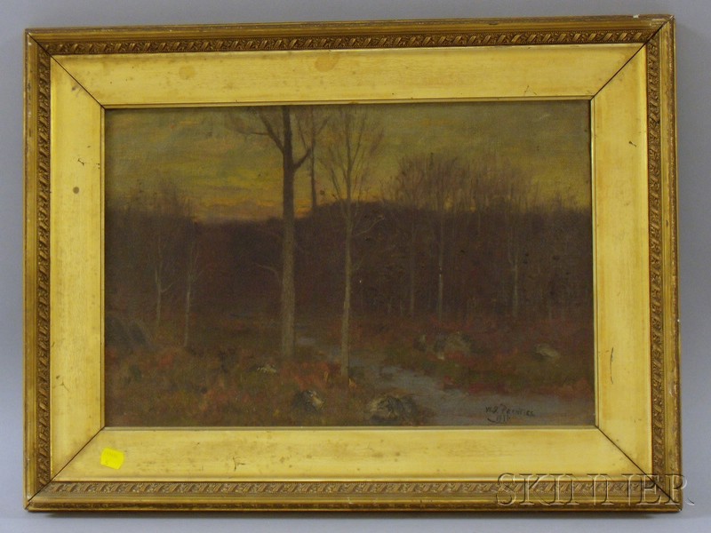 Appraisal: Framed Oil on Canvas Landscape As Night Steals inscribed W