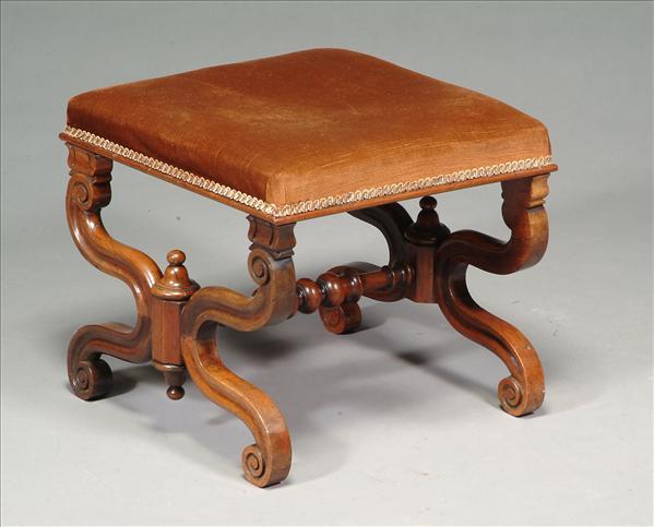 Appraisal: A George IV rosewood x-frame stool circa with upholstered seat