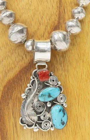 Appraisal: Native American sterling silver necklace hallmarked K central pendant with