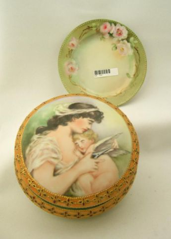 Appraisal: Limoges France porcelain lidded powder jar and Limoges bread plate