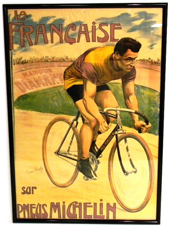 Appraisal: Poster featuring bicycle and rider ''La Fran aise - Marque