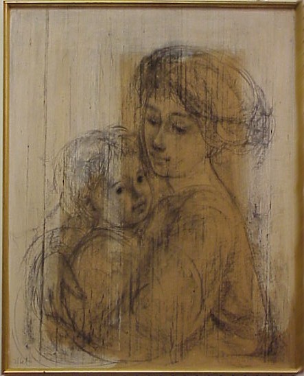 Appraisal: Edna Hibel oil on silk mother and child signed lower