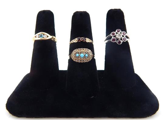 Appraisal: JEWELRY Four gold rings K white gold ruby and diamond