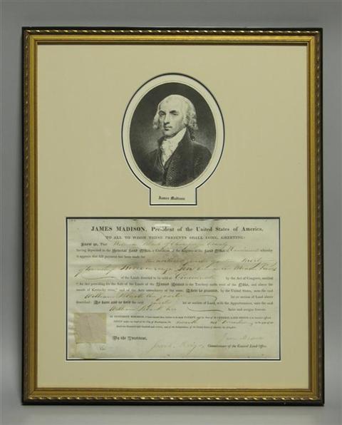 Appraisal: JAMES MADISON SIGNED PRESIDENTIAL DOCUMENT Presidential document partially printed on