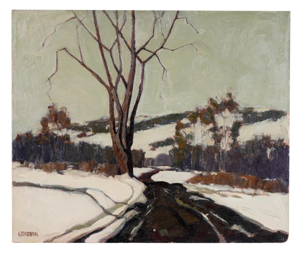 Appraisal: GEORGE SPANGENBERG WINTER LANDSCAPE circa oil on board signed lower