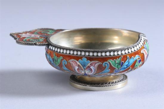 Appraisal: RUSSIAN SILVER AND ENAMEL FOOTED CHARKA silver standard BA maker's