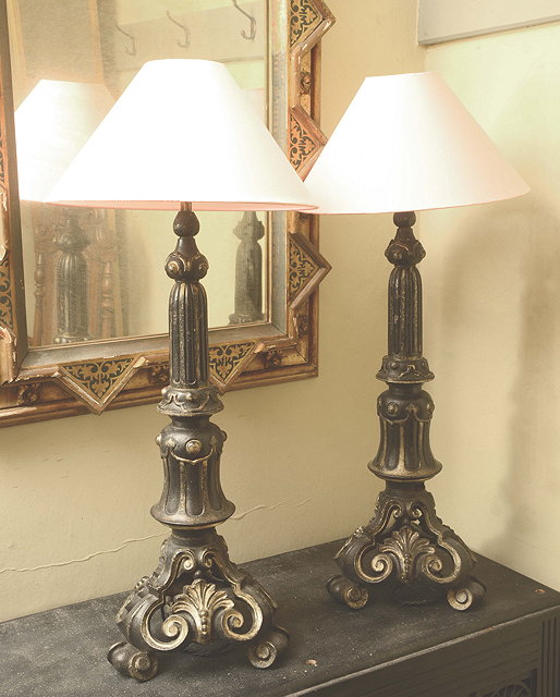 Appraisal: A PAIR OF PARCEL GILT CAST IRON TABLE LAMPS of