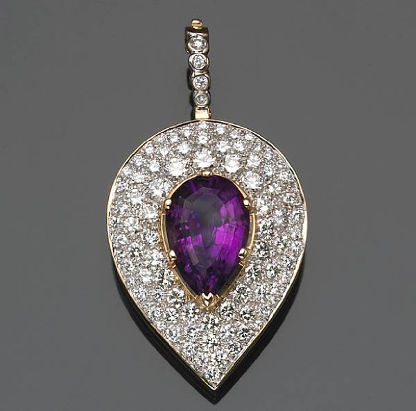 Appraisal: An amethyst diamond and k gold pendant-enhancer estimated total diamond