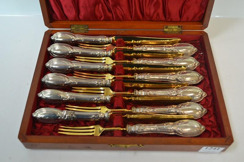 Appraisal: S BOXED SET OF EUROPEAN SILVER HANDLED KNIVES AND FORKS